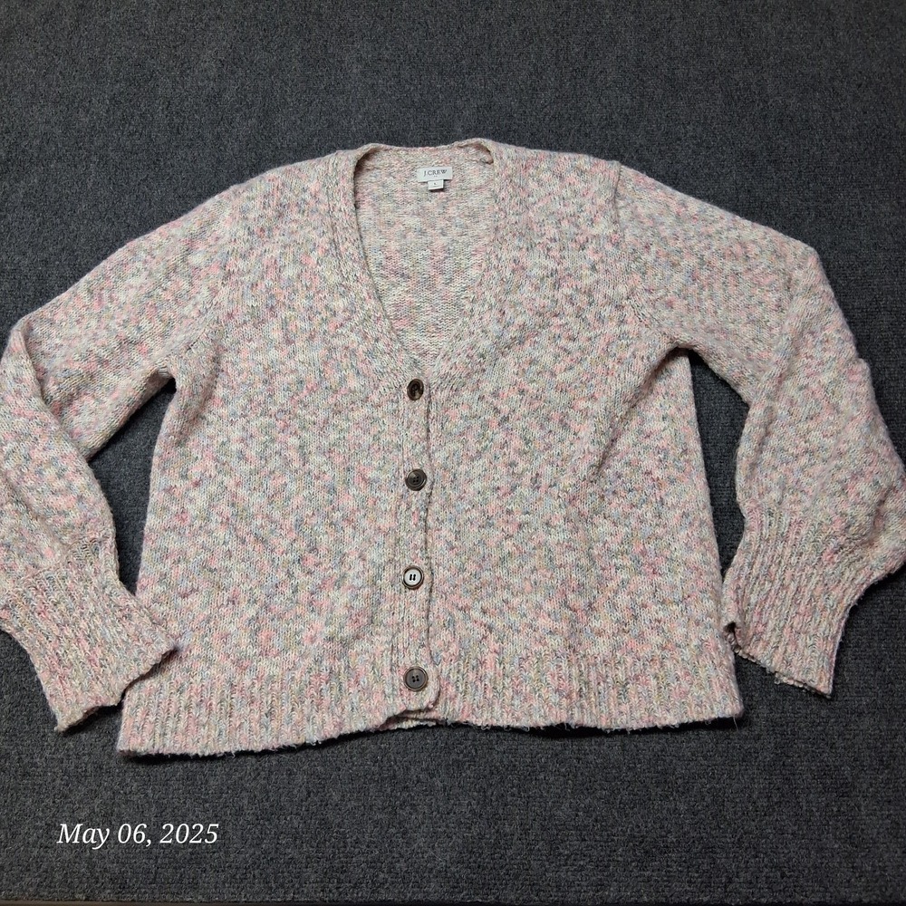 J. Crew Textured Button‎ Cardigan Sweater Women Large Multi Pink V Neck
